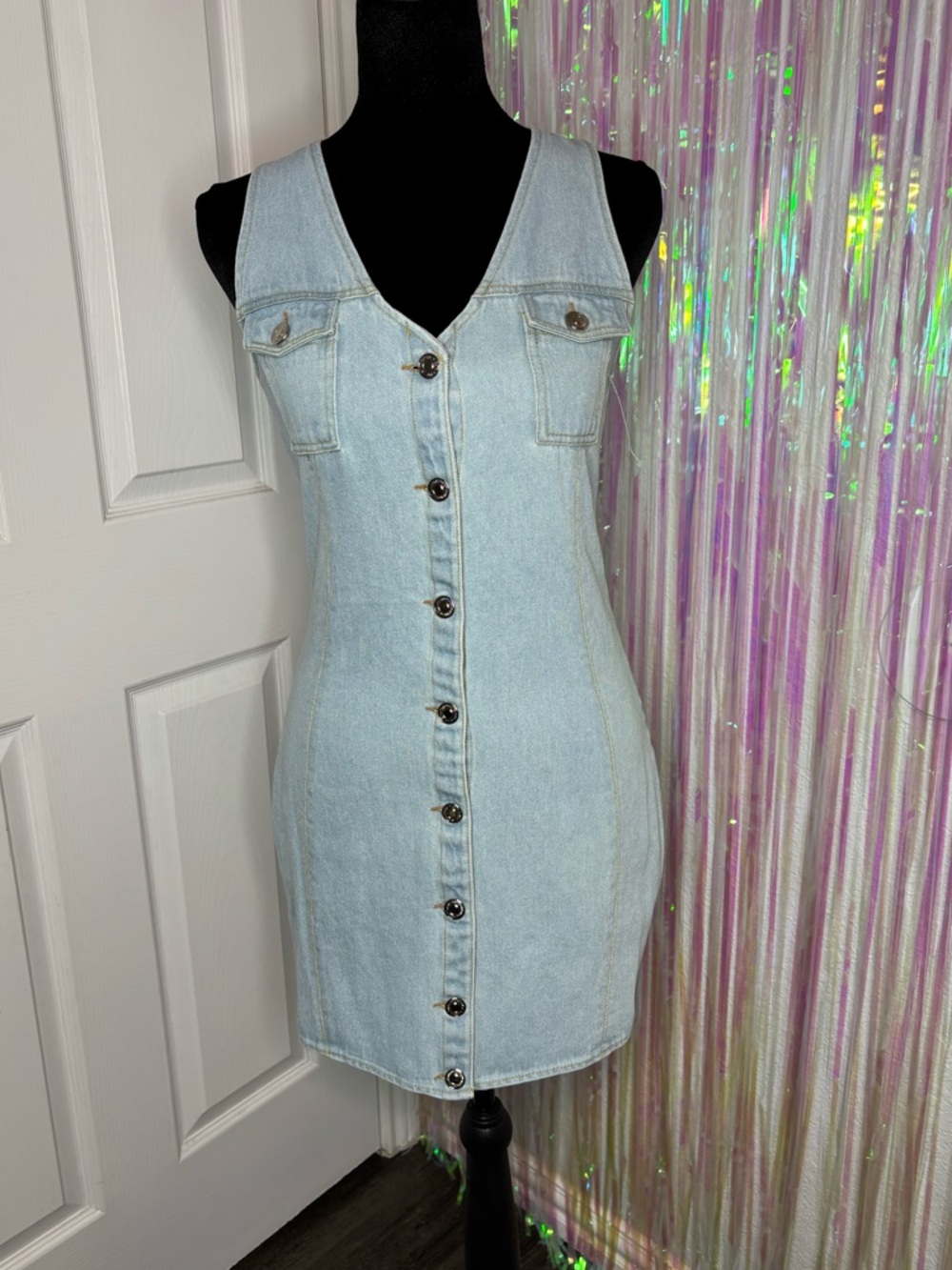 Blue Blush Light Wash Denim Button-Front Mini Dress 100% Cotton NWOT Summer